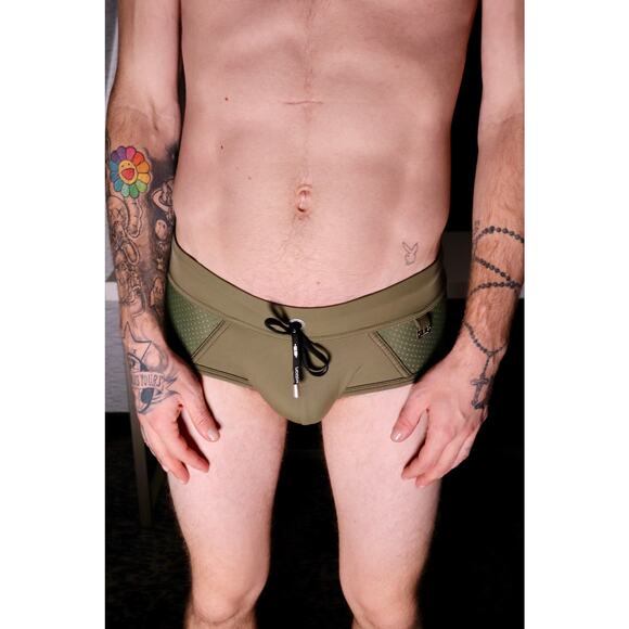 ES Collection Kaki Classic Swim Brief - Size XS - Picture 1 of 3